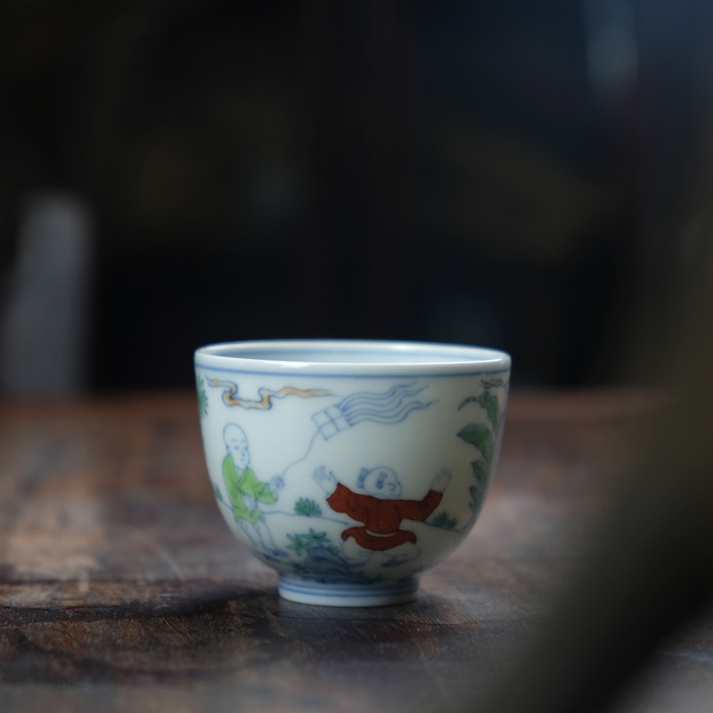 匋甄纯手绘成化斗彩婴戏纹主人杯单杯景德镇仿古陶瓷茶杯小酒杯