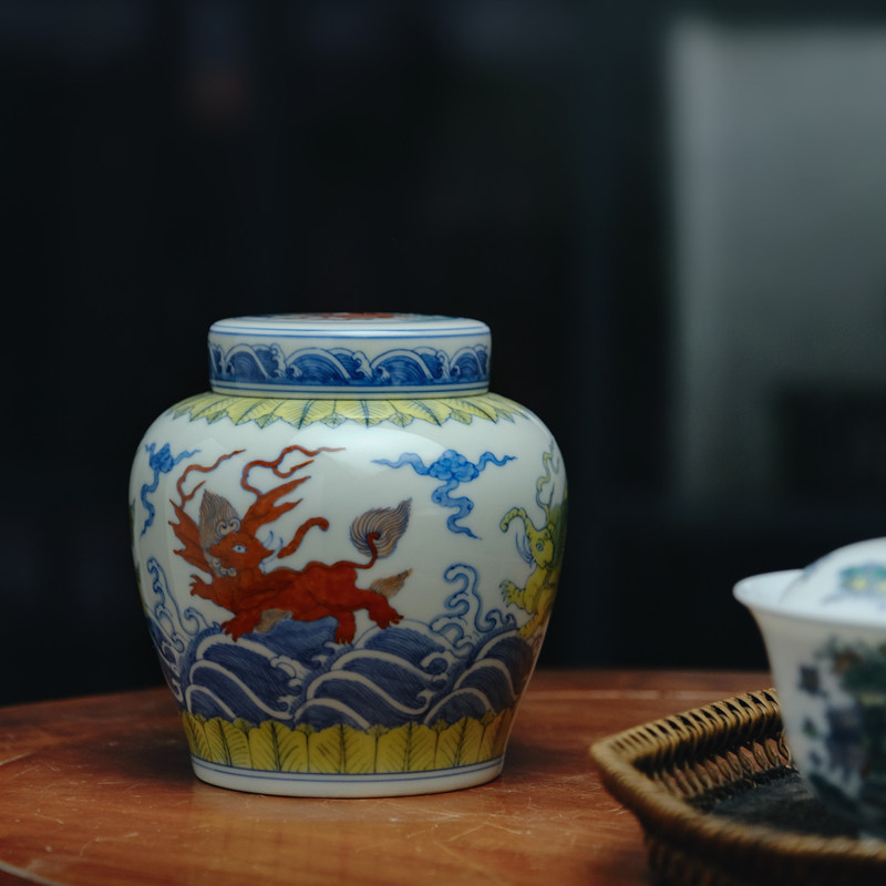 匋甄纯手工手绘成化斗彩天字罐景德镇仿古陶瓷茶叶罐茶仓小号茶罐