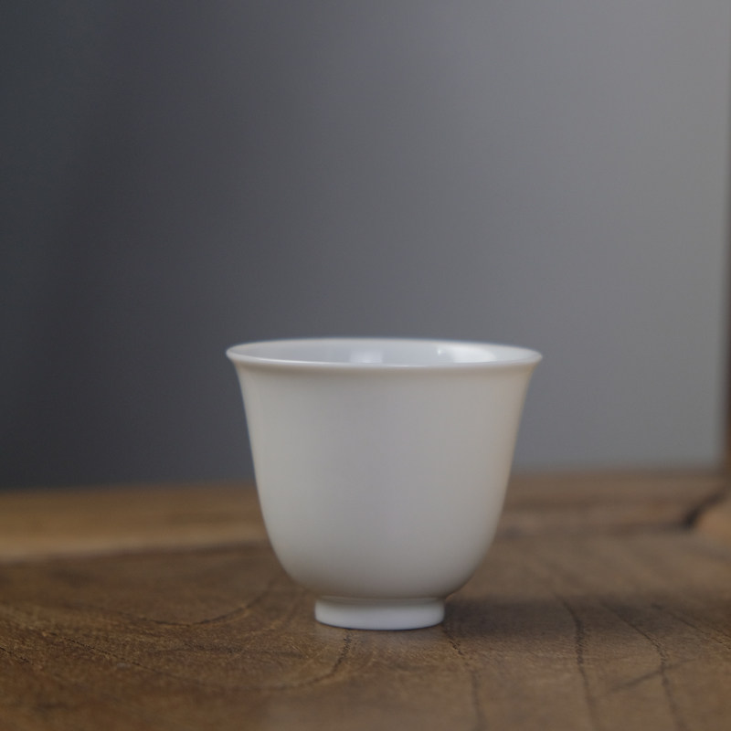 匋甄纯手工柴窑甜白釉铃铛杯小号景德镇陶瓷白瓷茶杯客杯小主人杯