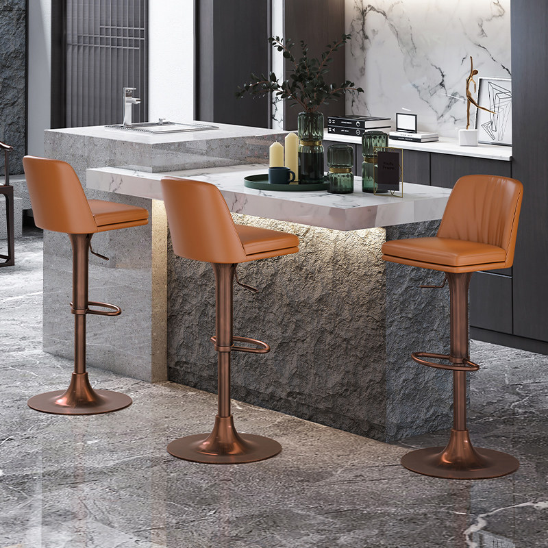 吧台椅高脚凳子意大利进口头层牛皮轻奢家用现代简约岛台椅子7208
