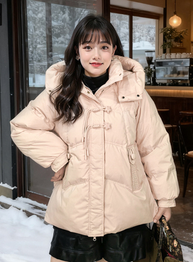 甜觅特大码女装冬装胖mm270斤淑女气质90白鸭绒连帽保暖羽绒服