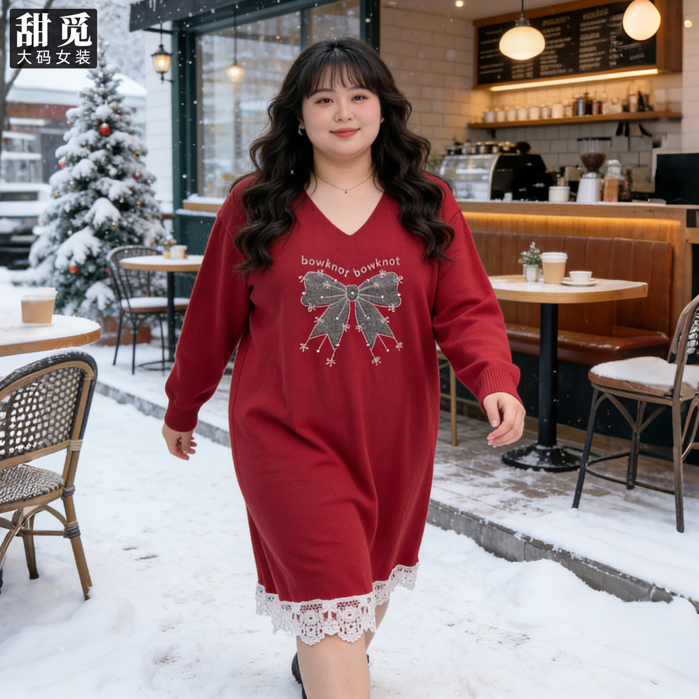 甜觅特大码女装冬季胖mm300斤精致蝴蝶结烫钻新年红装毛衣连衣裙,女装/女士精品,大码内搭,淘宝优惠券,粉丝福利购,淘宝优惠卷