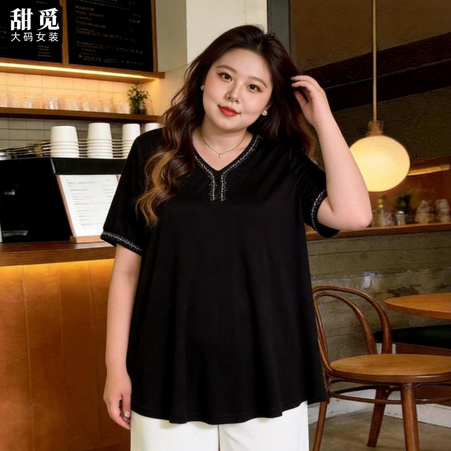 甜觅特大码女装夏装胖mm300斤胖妹妹可爱小女孩印花中长款宽松T恤