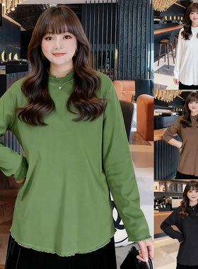 甜觅特大码女装2025秋装胖mm270斤宽松舒适半高领保暖打底衫T恤