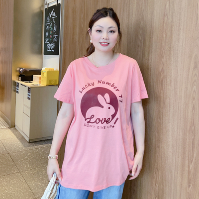 甜觅特大码女装2023夏装胖mm320斤时尚洋气兔子印花宽松T恤DF