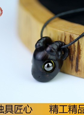 原创纯手工雕刻檀木紫光檀活吊坠