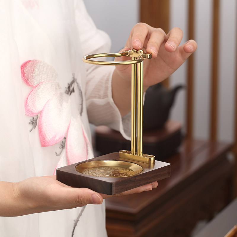 茶漏支架黄铜托架功夫茶具配件赖人专用易泡架茶台泡茶一体过滤架