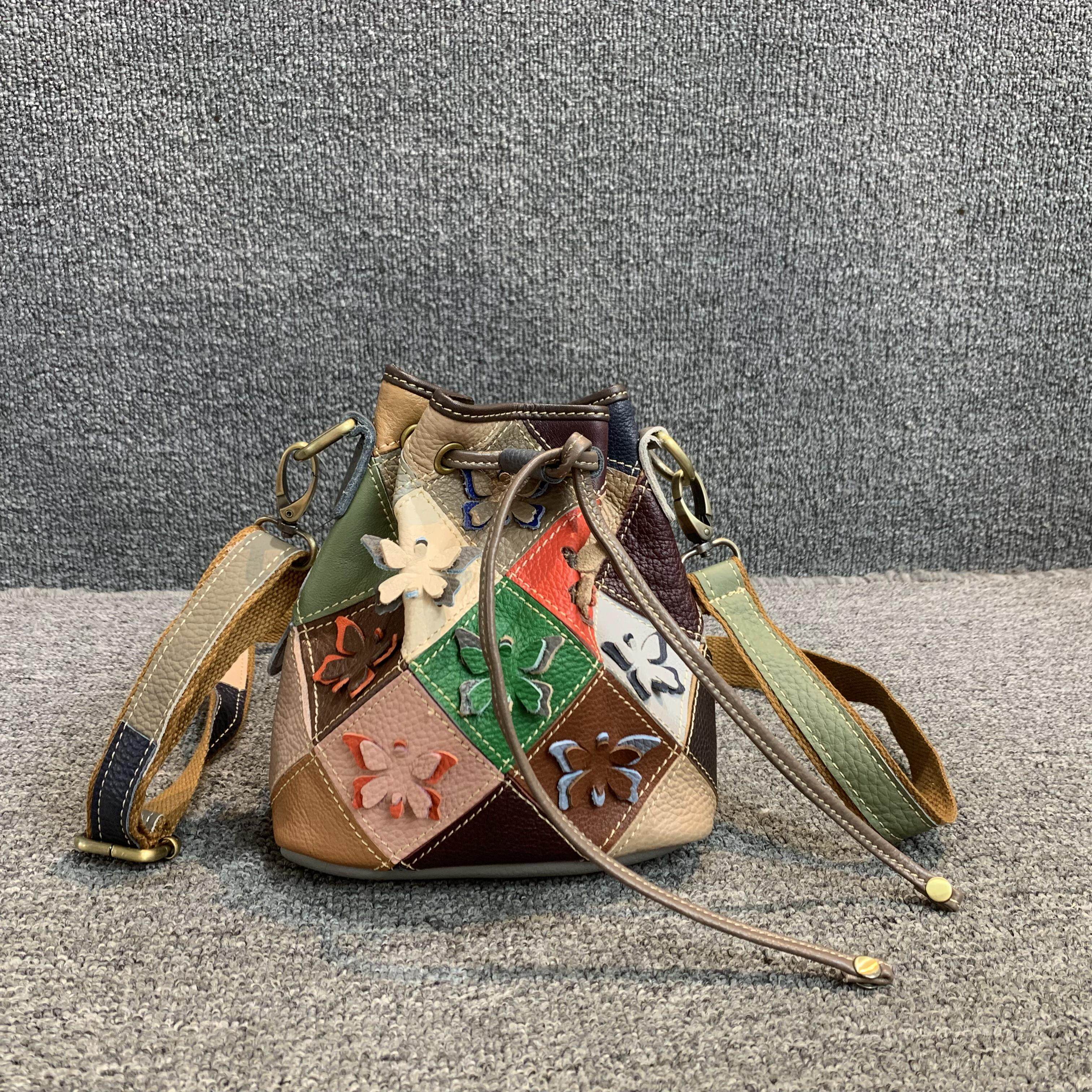 女包小众设计新品原创真皮女包夏季百搭彩色头层牛皮女单肩水桶包