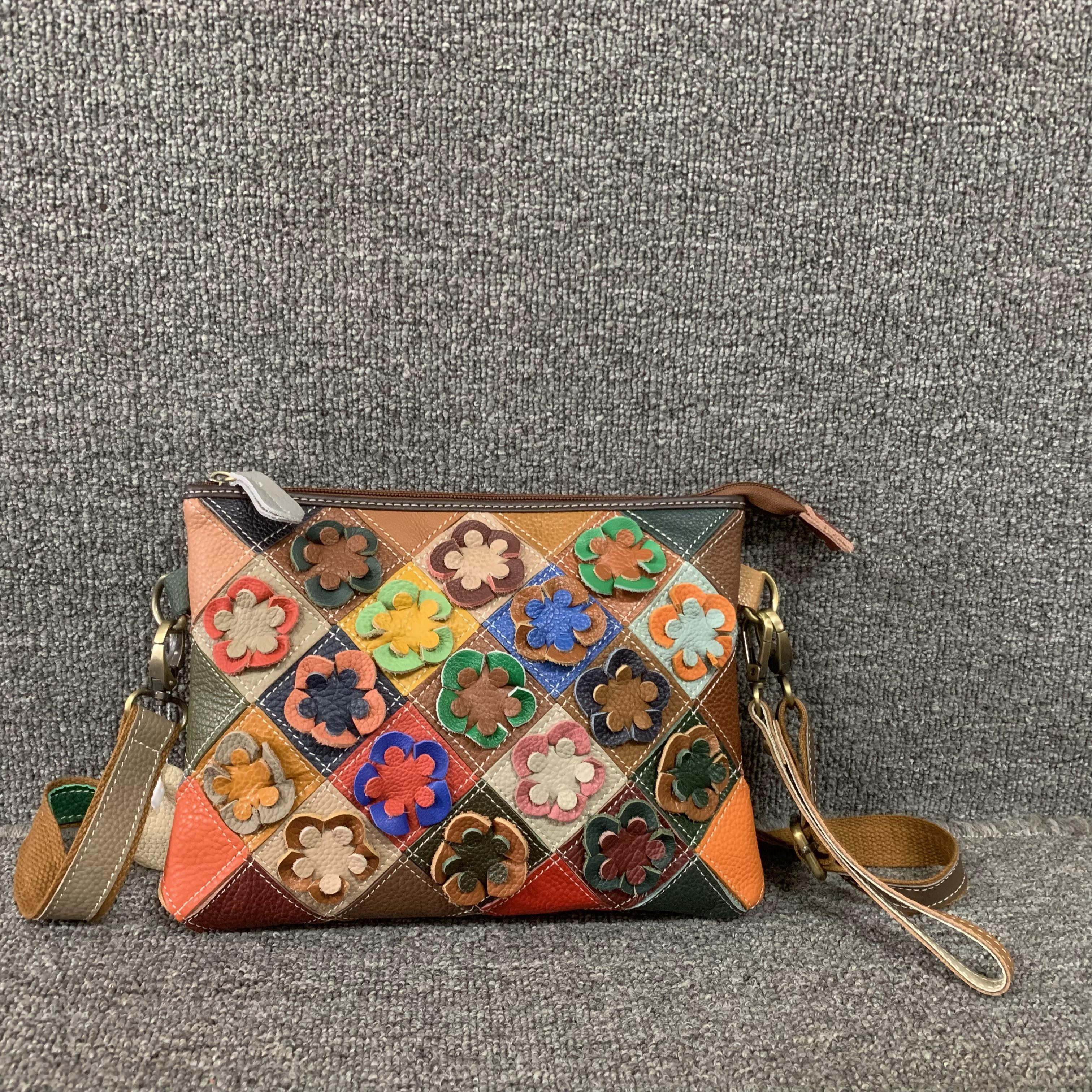 头层牛皮单肩斜跨彩色单肩小方包