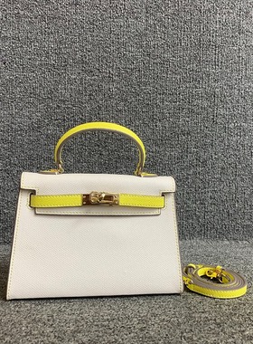 商场撤柜货真皮女包韩版百搭时尚牛皮撞色女手提单肩锁扣凯利小包