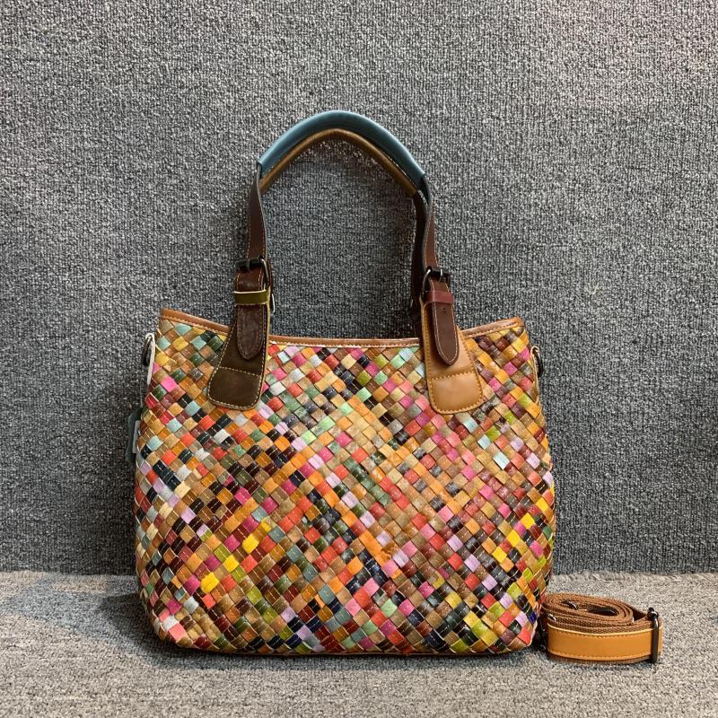 新品真皮女包百搭头层牛皮彩色女手提单肩编织托特包女包小众设