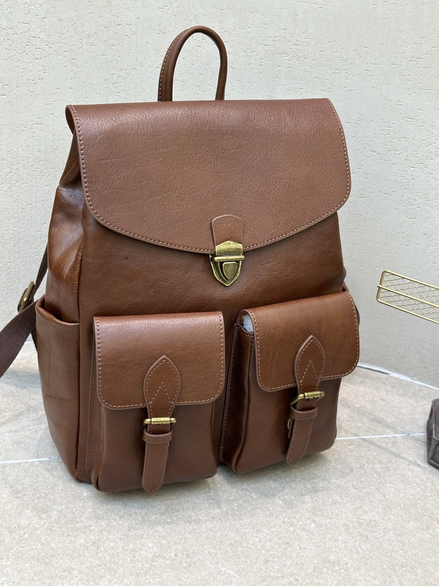 头层植鞣树膏牛皮双肩背包通用