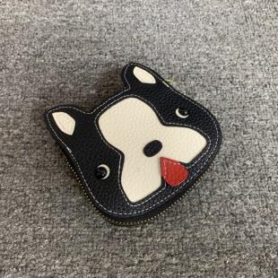 新款真皮卡包多卡位女式卡片收纳证件包可爱小狗形状卡通头层牛皮