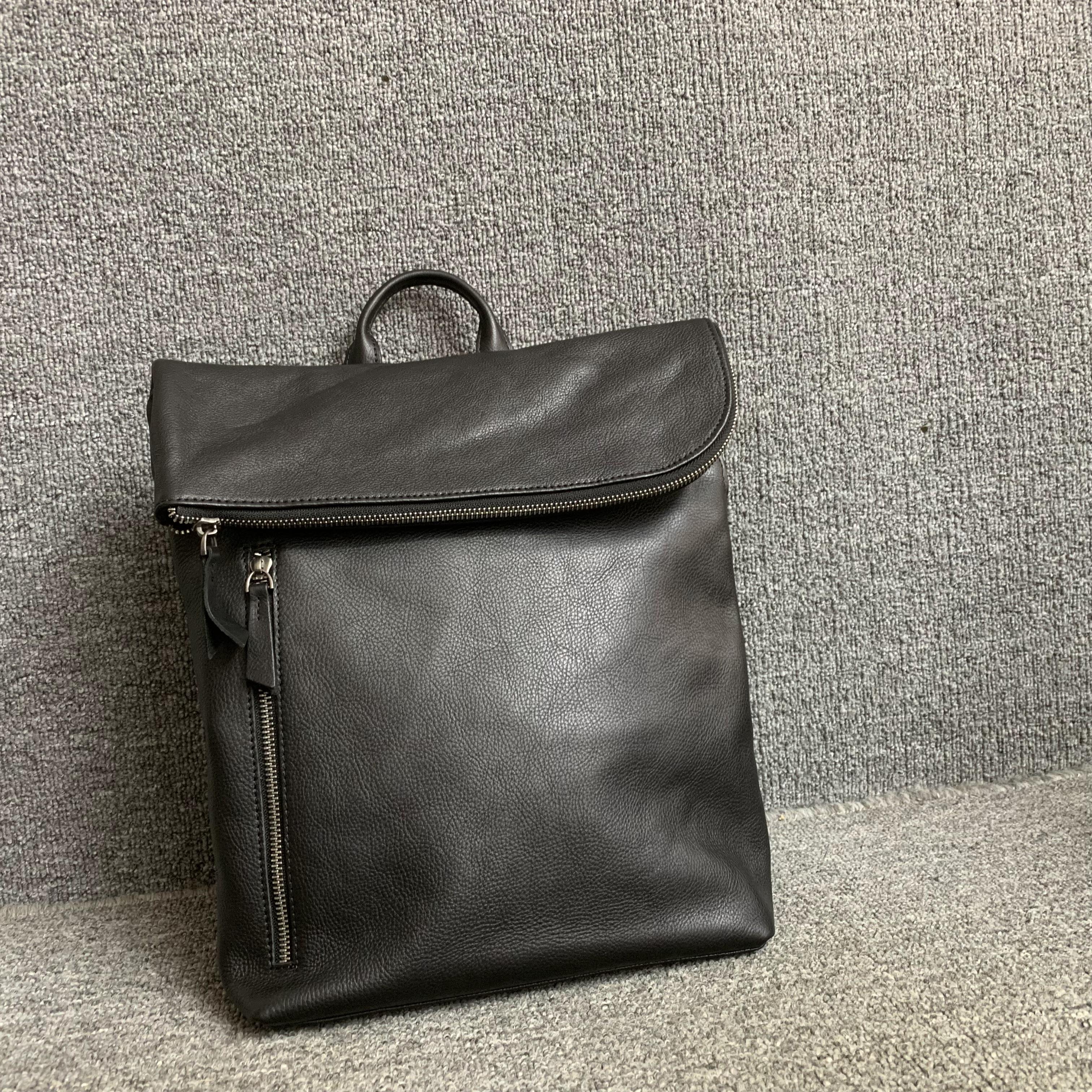 小众复古真皮新品背包韩版百搭时尚头层牛皮男女通用双肩背包简约