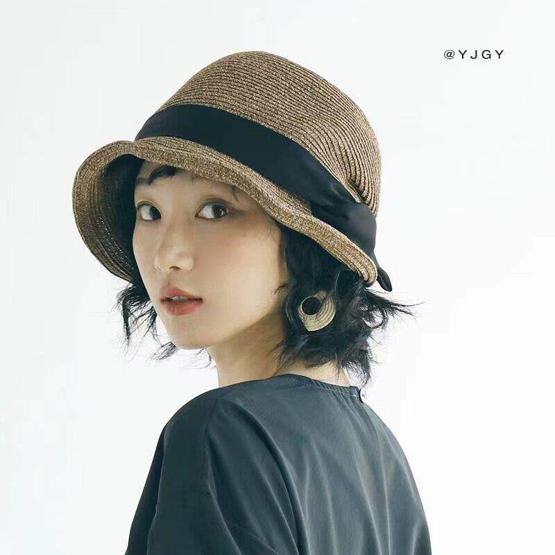春夏季小沿时草帽女女韩版百搭时装帽子潮系FNP盆帽蝴蝶日结遮尚
