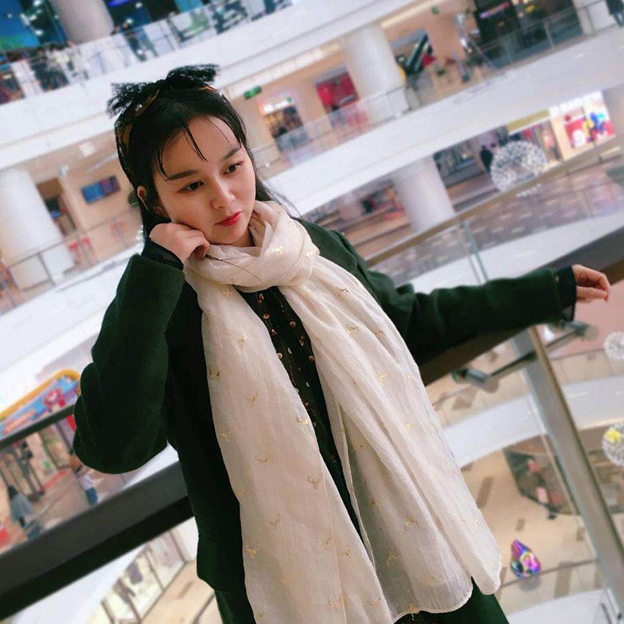 206烫金款小新款巾女棉麻春秋长版韩版百搭薄围款冬季披肩围脖白