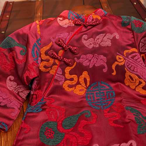 八宝芦男女童旗袍拜年复服葫色中国风SUA古儿童连红衣裙改良唐装