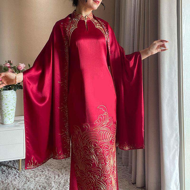 206年春婚新款妈2妈配旗袍喜披肩EYP婚礼外搭礼服婆婆宴红色薄款