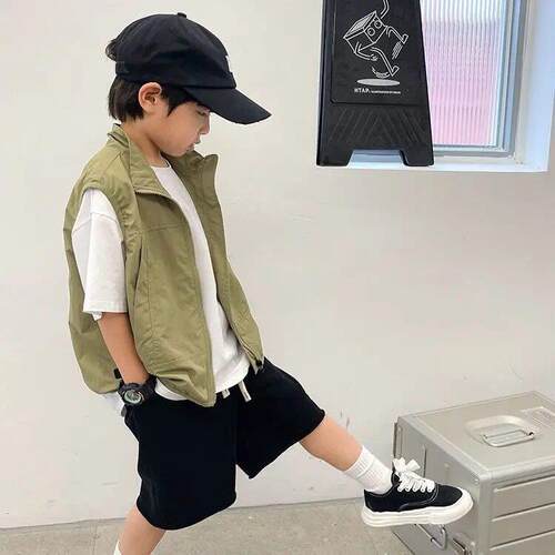 儿童甲背心男童夏季款背心中大薄童休闲洋派上衣宝VCX宝双层百宽