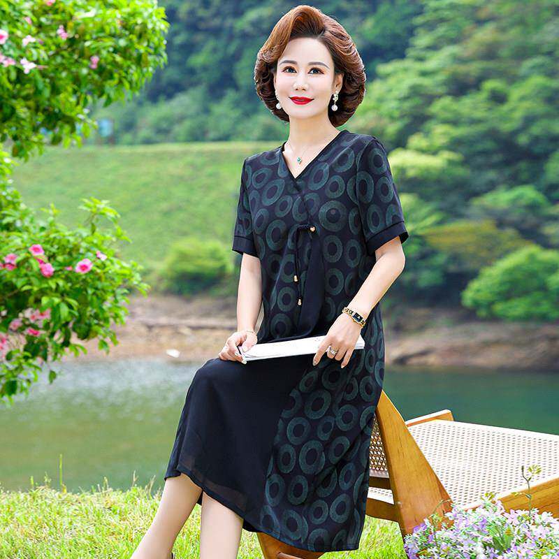 226女WY4777新款妈妈夏装复古0连衣裙裙时尚50岁60中老年装洋气中