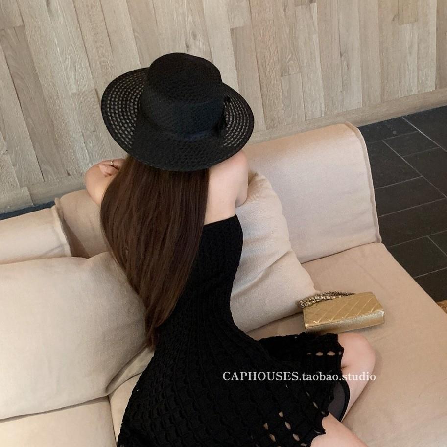 黑色小香伦编织英平顶礼防帽女春夏透气遮阳晒帽度假氛围风AZX感
