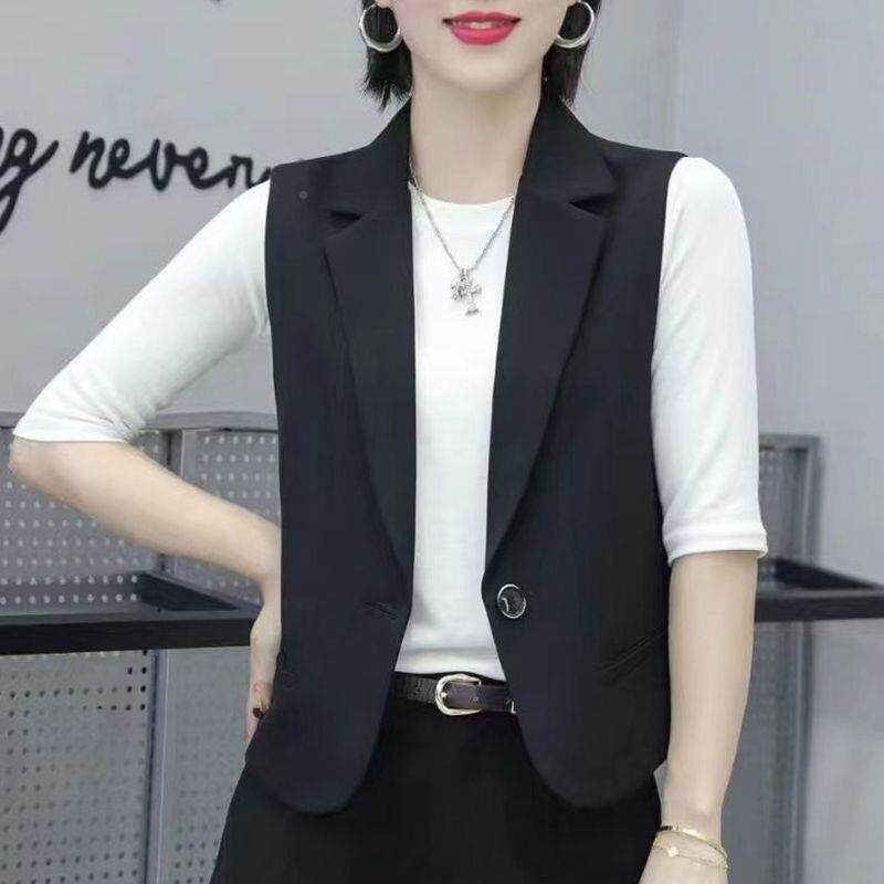 短款黑色外马甲女无袖小背坎VHZ秋肩2026春心新款韩版翻领西装马