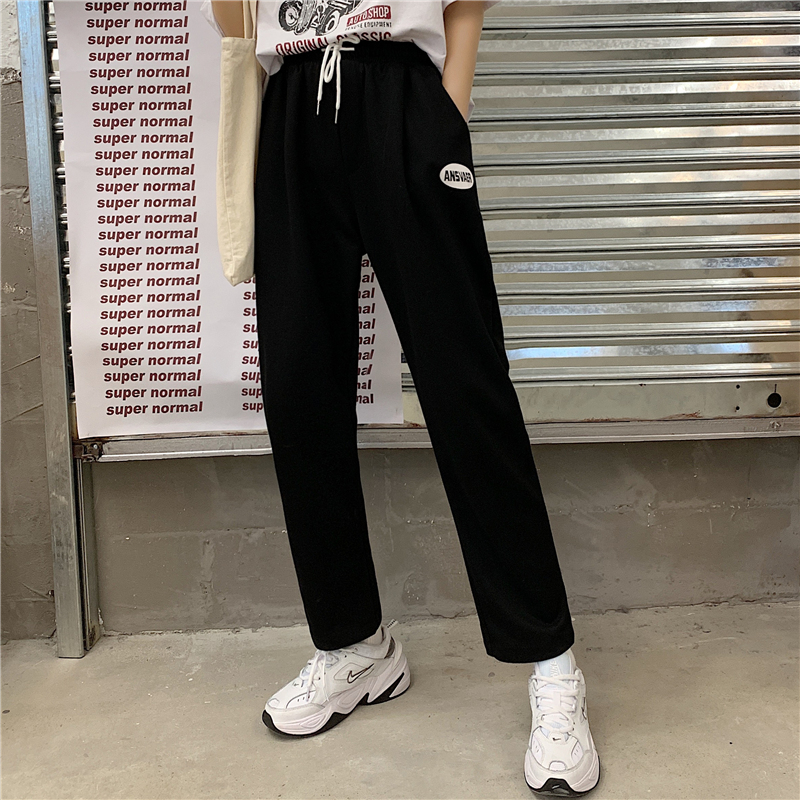 Real shot 65 / 35 fish scale autumn students ins straight tube loose wide leg leisure pants women's trousers
