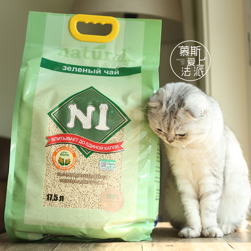 慕斯爱上法派N1天然原味猫砂玉米绿茶豆腐砂1.5mm结团低粉尘