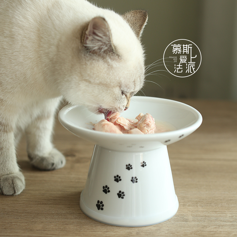 慕斯爱上法派necoichi猫壹高脚猫碗水碗浅口碗保护脊椎宠物碗食盆