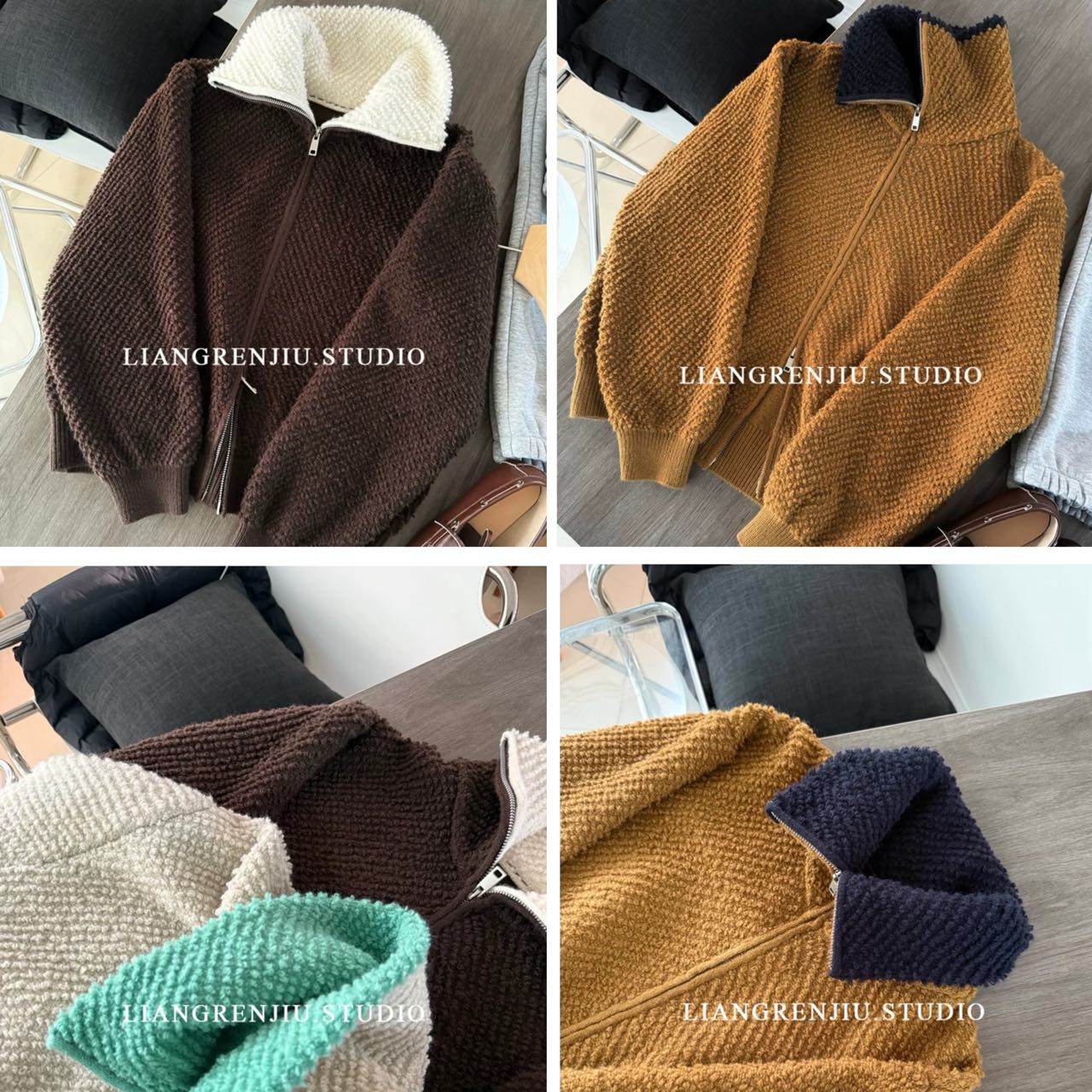 厚实。撞色大翻领。炒洋气机理感针织拉链厚毛衣外套CR,女装/女士精品,毛针织衫,淘宝优惠券,粉丝福利购,淘宝优惠卷