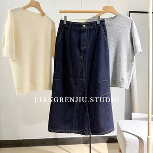 普普风正。港风复古牛仔蓝秋季中长百搭优秀半身裙9071XR