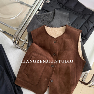 皮毛一体马甲5205X 麂皮羊羔绒冬季 公司货 超柔软