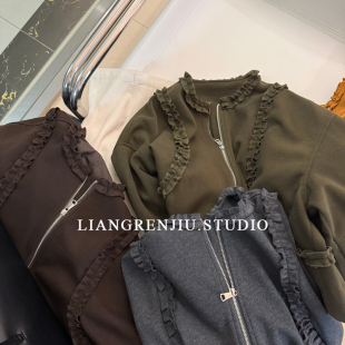 时髦好穿私服推荐！公司货木耳边宽松卫衣拉链新款外套2733AR
