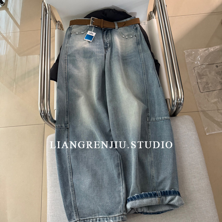 高腰直筒水洗百搭牛仔裤