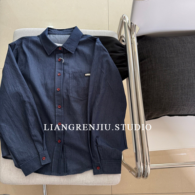 乐莎正。做工面料皆好！柔软春季简洁优质长袖牛仔色衬衫2526A