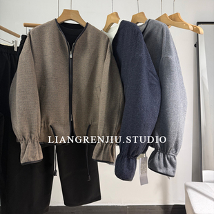 双me正 羊毛羊绒格子皮滚边秋冬毛呢外套1276MR