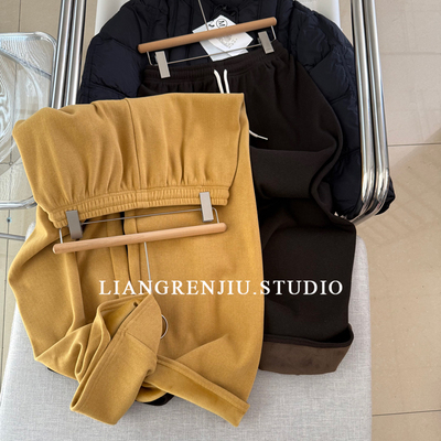 松紧腰纯色直筒休闲裤