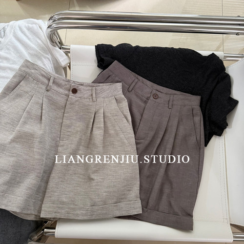 普普风正品。麻叽叽显瘦高腰夏季薄款短裤7657XR