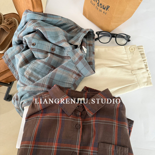 双层棉纱。自留款复古日系翻领秋季长袖纯棉衬衫B6R