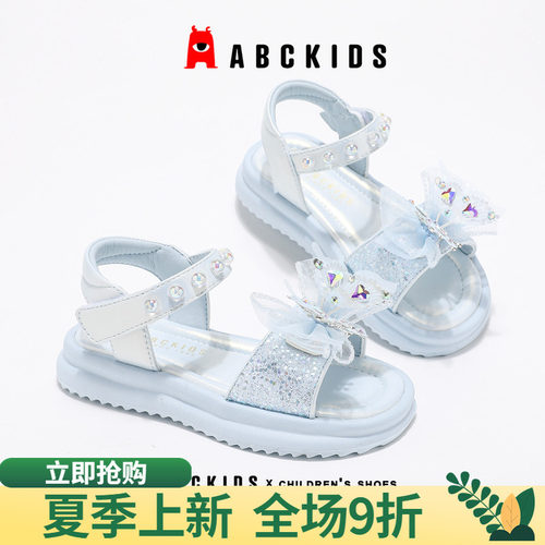 abckids女童露趾凉鞋流行蝴蝶结
