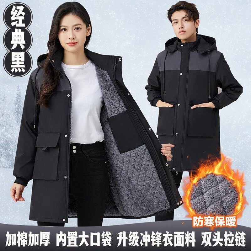 棉罩衣女冬季加绒中长款外套加厚围裙