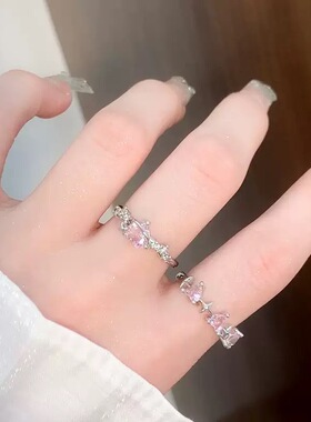 芭比粉钻爱心戒指女小众设计感开口素圈食指戒指女尾戒指环女