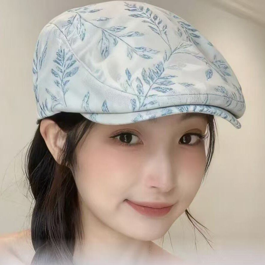 欧洲站春夏新款韩版国风竹叶刺绣时尚鸭舌帽女休闲逛街潮牌显脸小