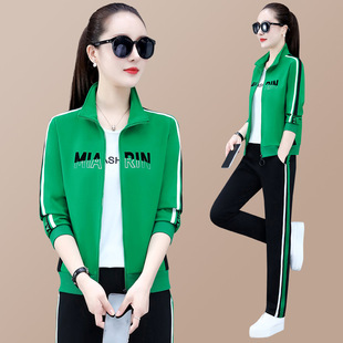 立领宽松跑步卫衣开衫 运动套装 大码 时尚 休闲三件套 女春秋2020新款