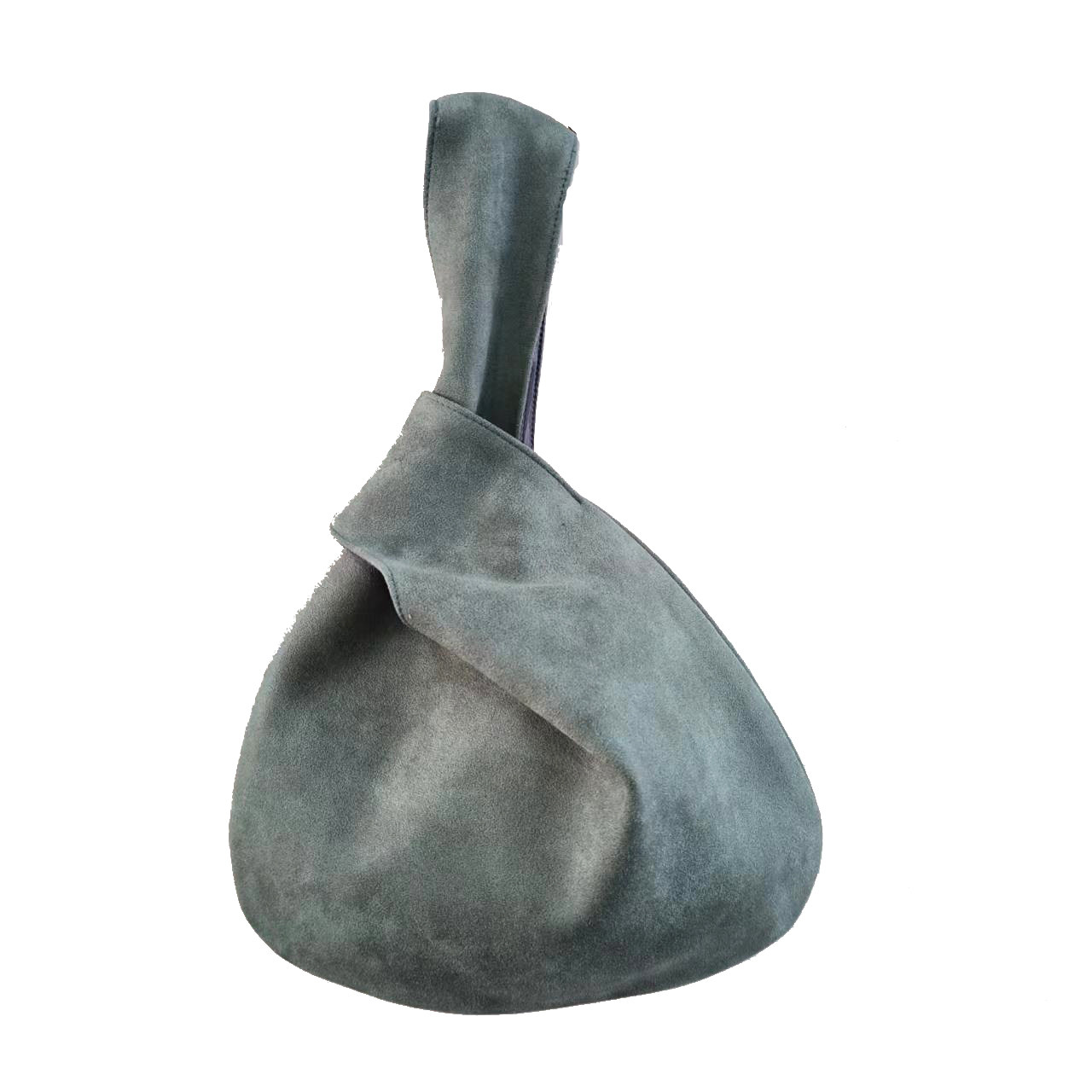 原创自制 灰绿色绒布套结手腕包 日式古风文艺手拎包 素色好看