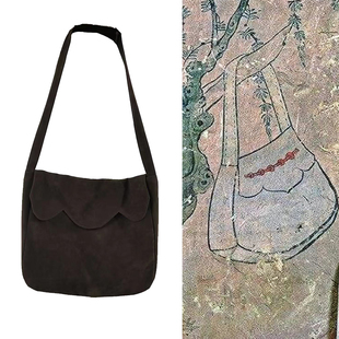 自制布包 仿敦煌壁画莲花包日常版 棕色绒布汉服斜挎包 国风复古