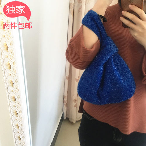 原创手工蓝色特殊材质日式手拎包