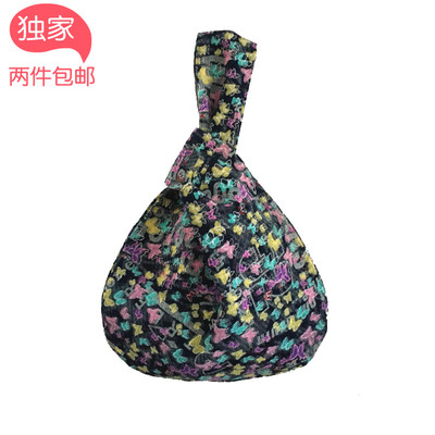 原创手工布包牛仔蝴蝶手腕包手袋