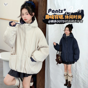 女童初冬新款连帽夹棉外套中大童加厚保暖夹克衫学生户外棉服棉衣