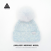 冰岛花少蓝色羊毛针织帽子女秋冬加厚保暖护耳狐狸毛球毛线帽冷帽